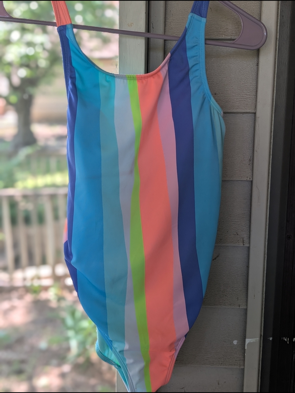 wonder nation Blue Aqua Coral Neon Green Stripe One-Piece Swimsuit